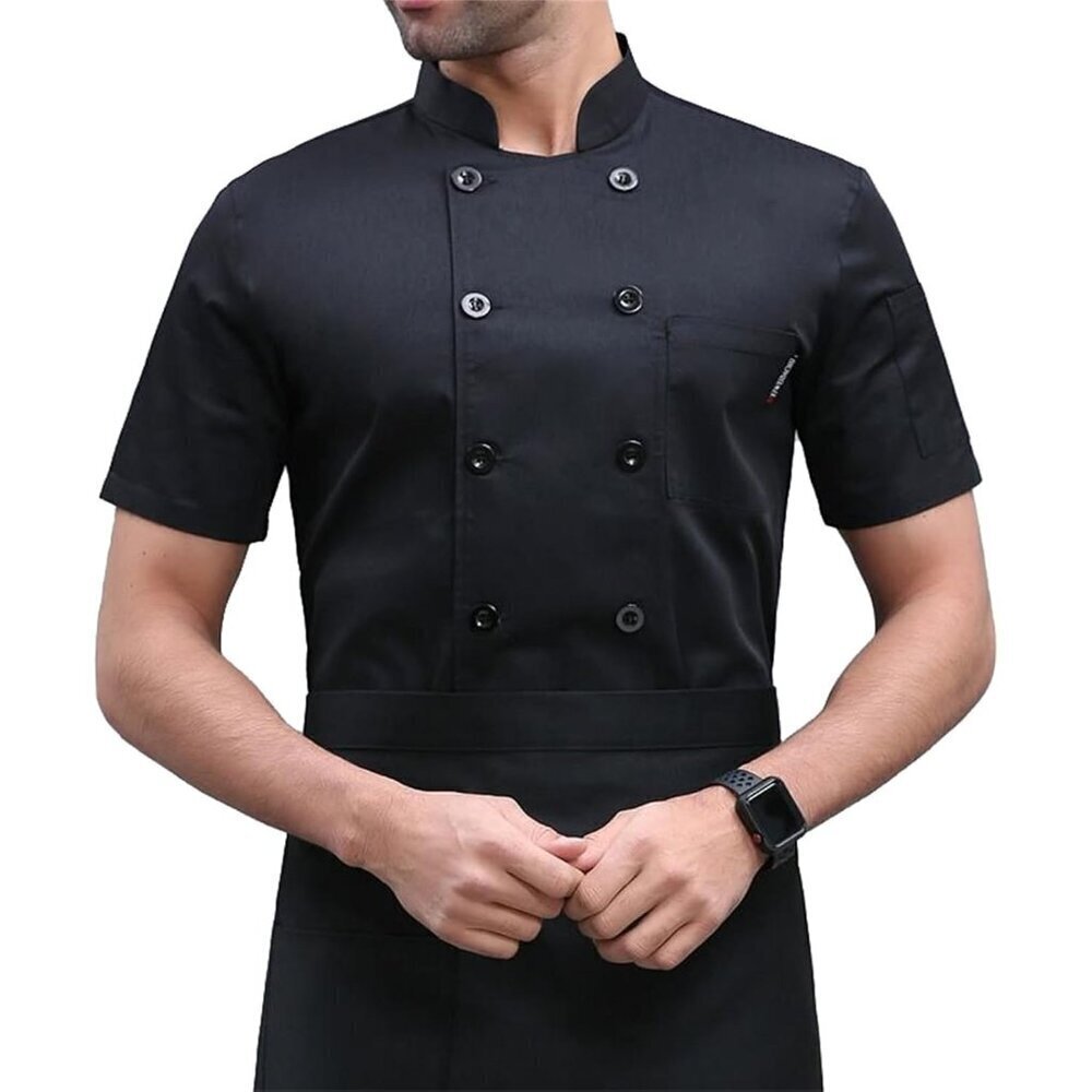 Men's Chef Coat Uniform Short Sleeve Cook Jacket Restaurant Kitchen Work Clothes